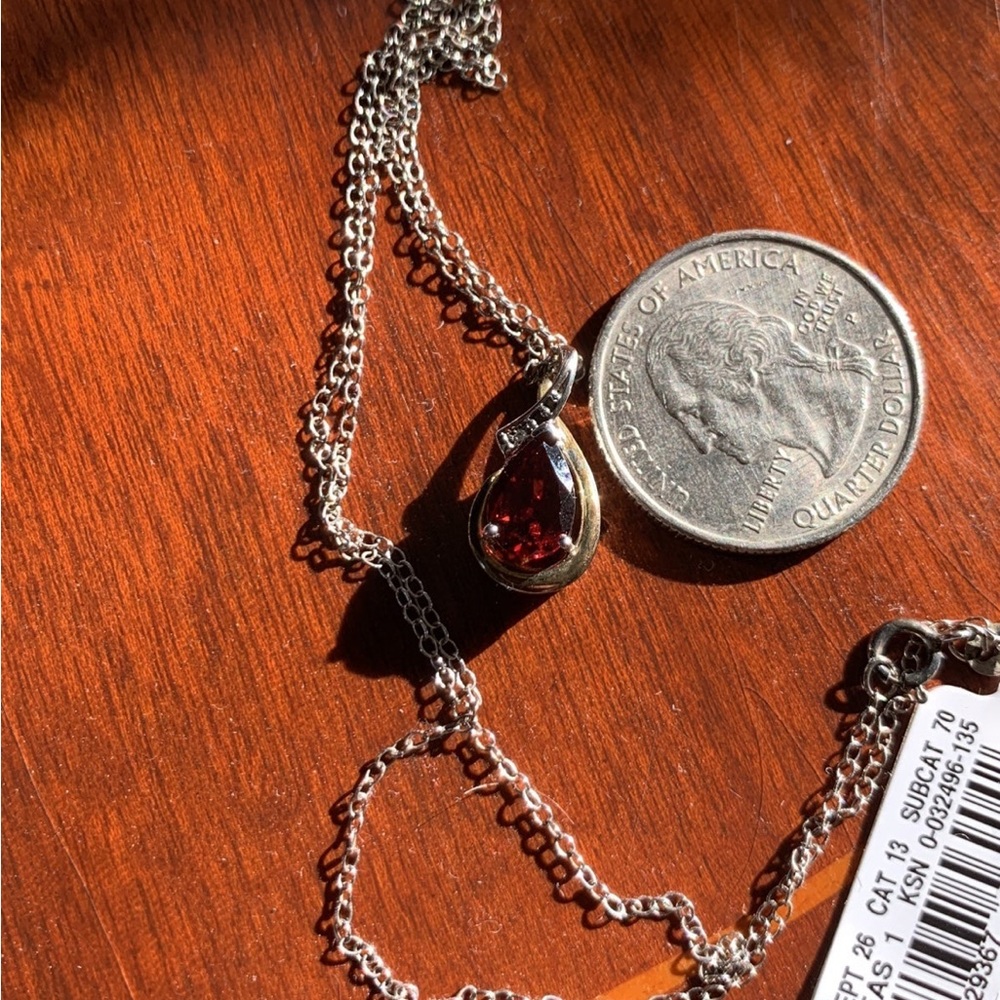 Genuine Diamond and Garnet 10k gold and 925 Necklace - Picture 6 of 6